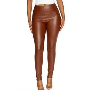 NWOT‎ Naked Wardrobe Vegan Leather High Waist Leggings Brown Size Medium